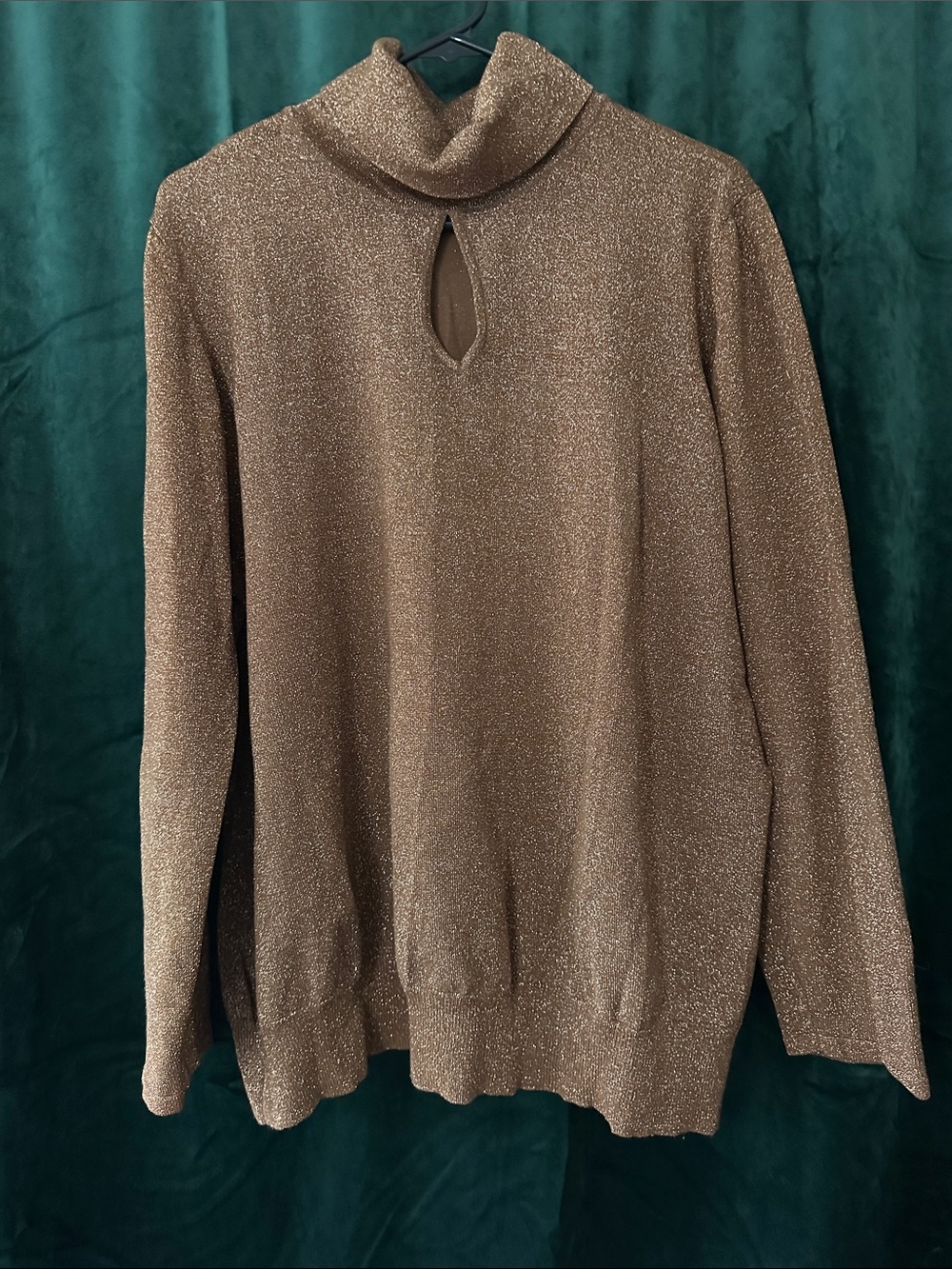 Shimmery Bronze Keyhole Turtleneck Sweater